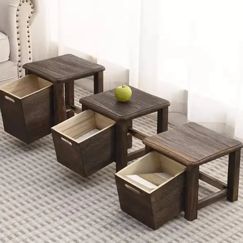 Wooden Stool with Storage, Entryway Shoe Bench, Drawer Side Table, Children's Learning Chair,Multi-functional Home Organizer