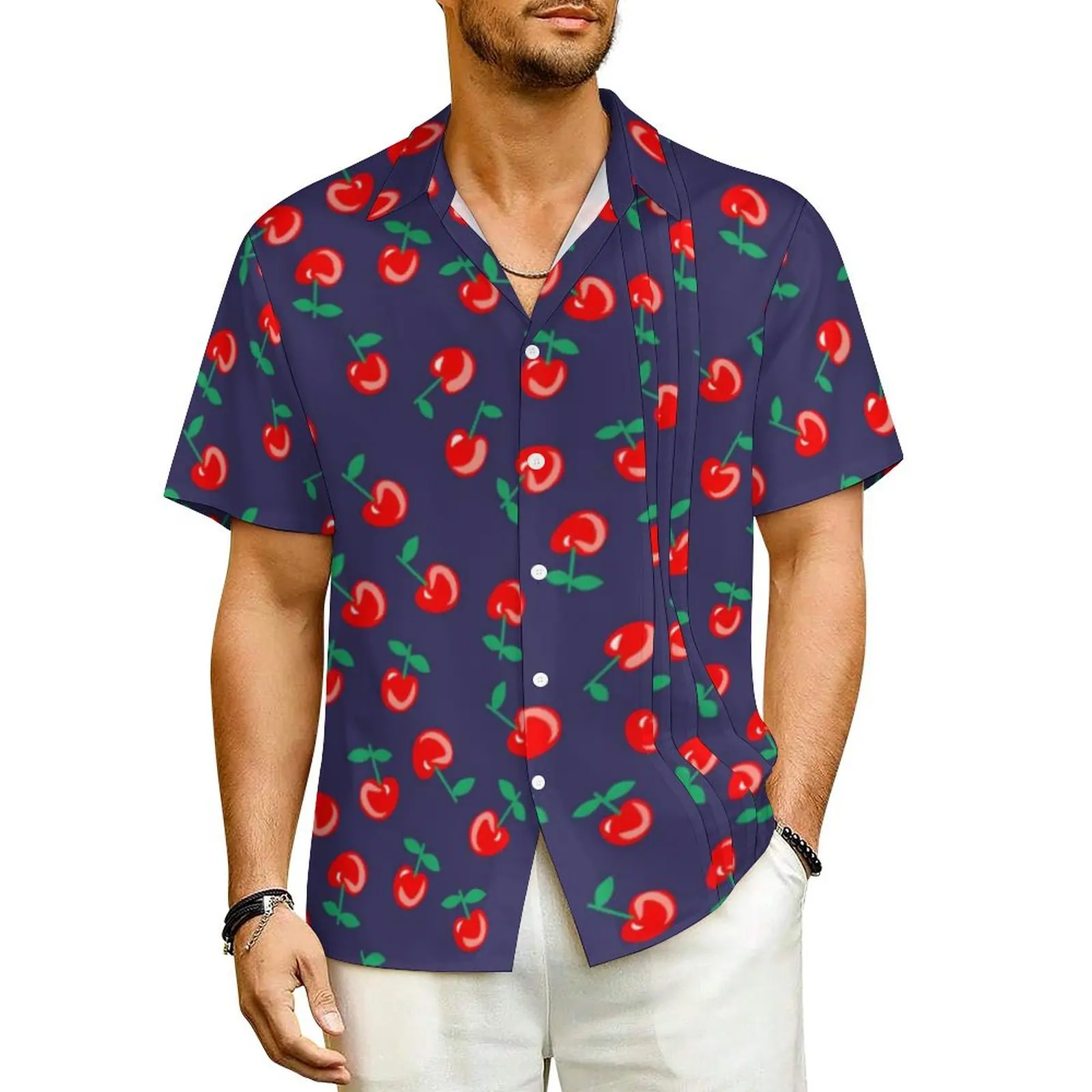 Sweet Cherry Beach Shirt Man Cute Fruit Print Cool Casual Shirts Hawaiian Short Sleeve Y2K Street Custom Oversized Blouses Gift