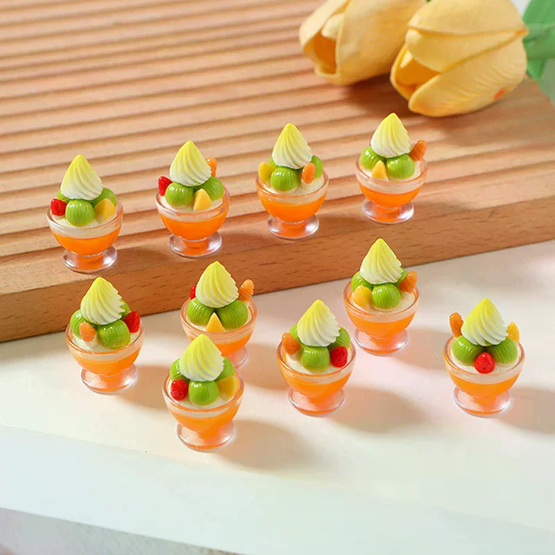 Mini sobremesa modelo acessórios decoração de casa 6 pçs casa de bonecas em miniatura copo creme sundae brinquedos de sorvete
