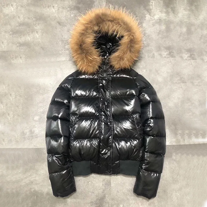 Parka en fourrure véritable imperméable pour femme, manteau court, veste femme, monochrome, noir, mode, chaud, élégant, hiver, 2024