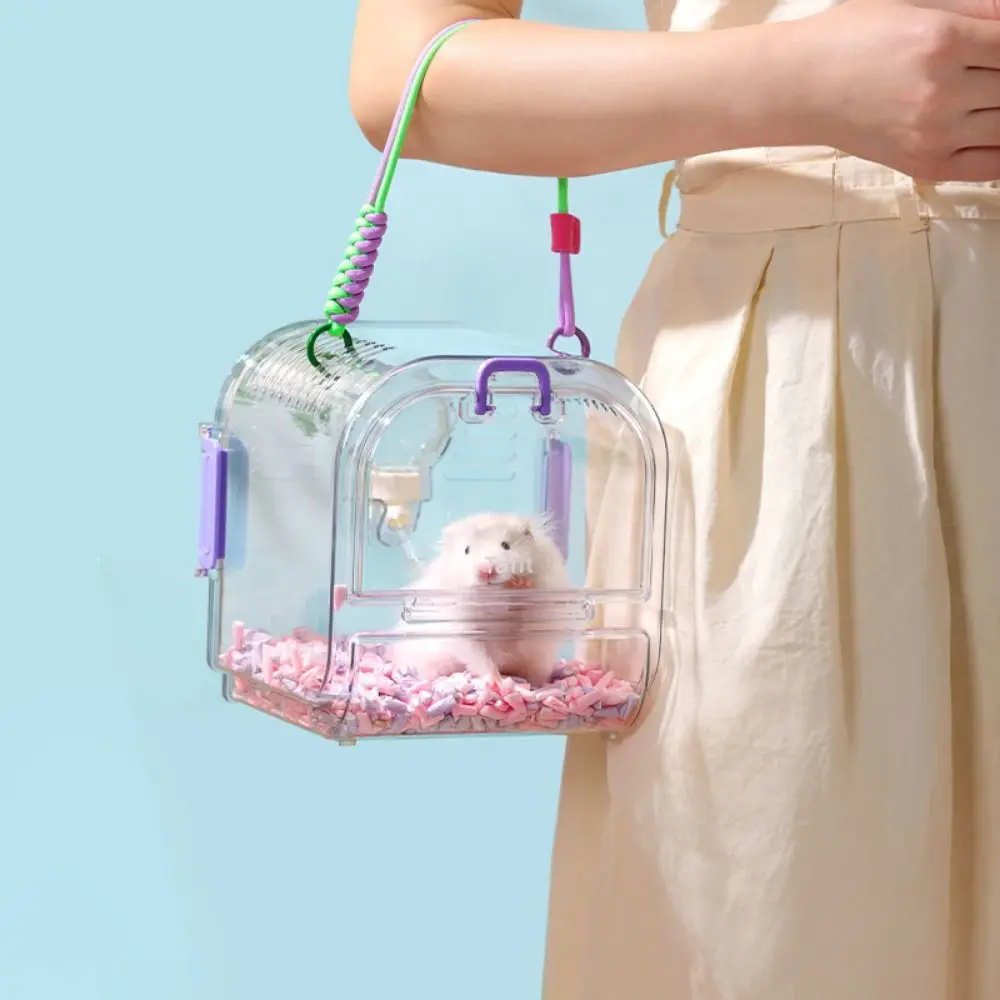

Portable Pet Outgoing Cage Breathable with Cage Cover Travel Hamster Carrier Detachable Transparent Small Animal Carry Case