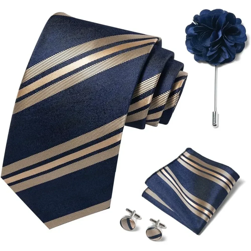 Ties Set Men Mixed Color Necktie Handkerchief Cufflinks Brooch 3.15 Formal