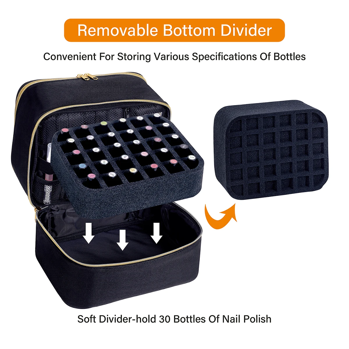 Nagellack-Organizer, tragbare doppellagige Kosmetik-Organizer-Tragetasche für Mädchen und Frauen, Nagelkunst, ätherisches Öl, Kosmetik-Set – Detail 6