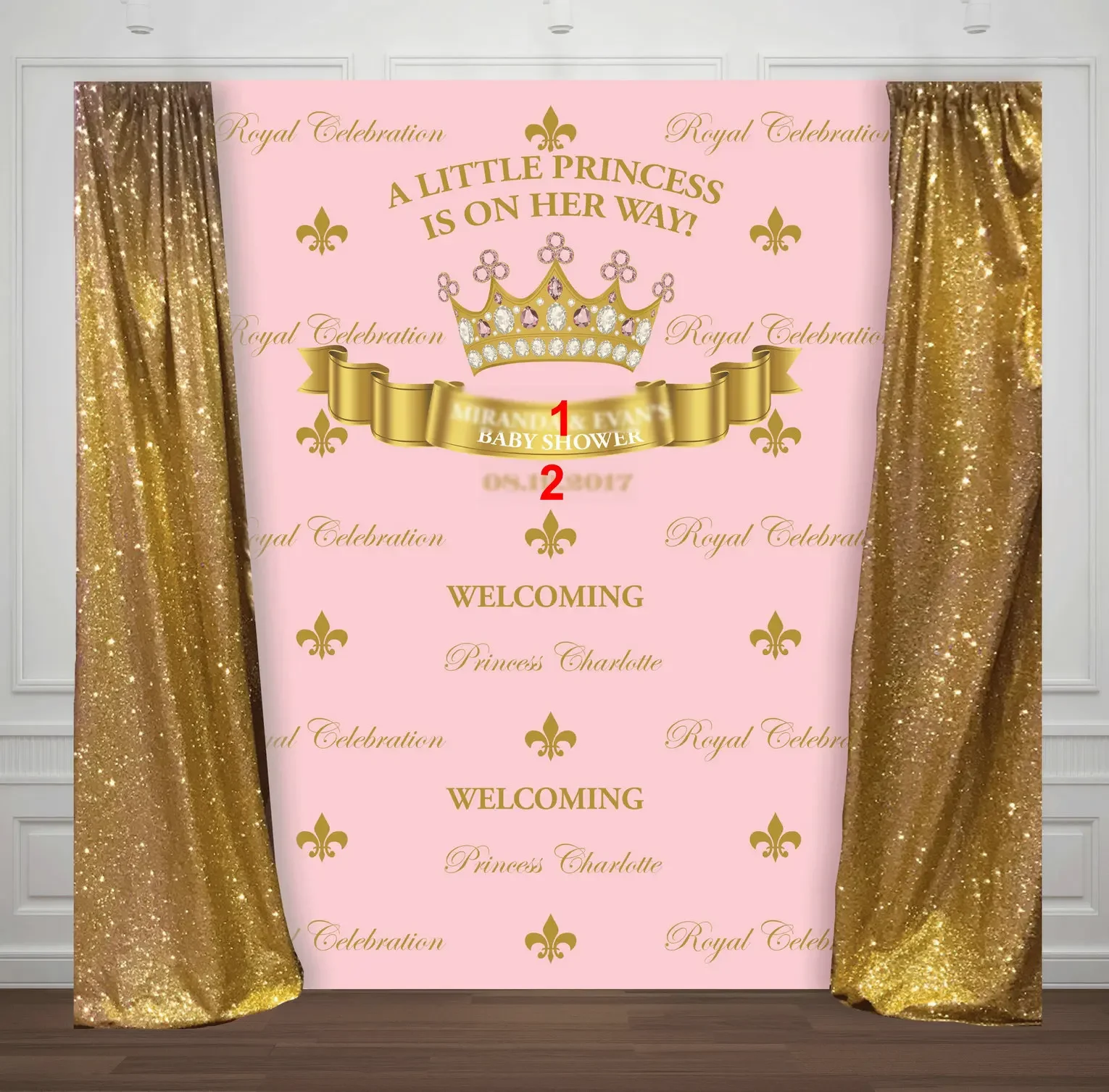 custom pink and gold princess crown baby shower backdrop  High quality Computer print party photography studio background