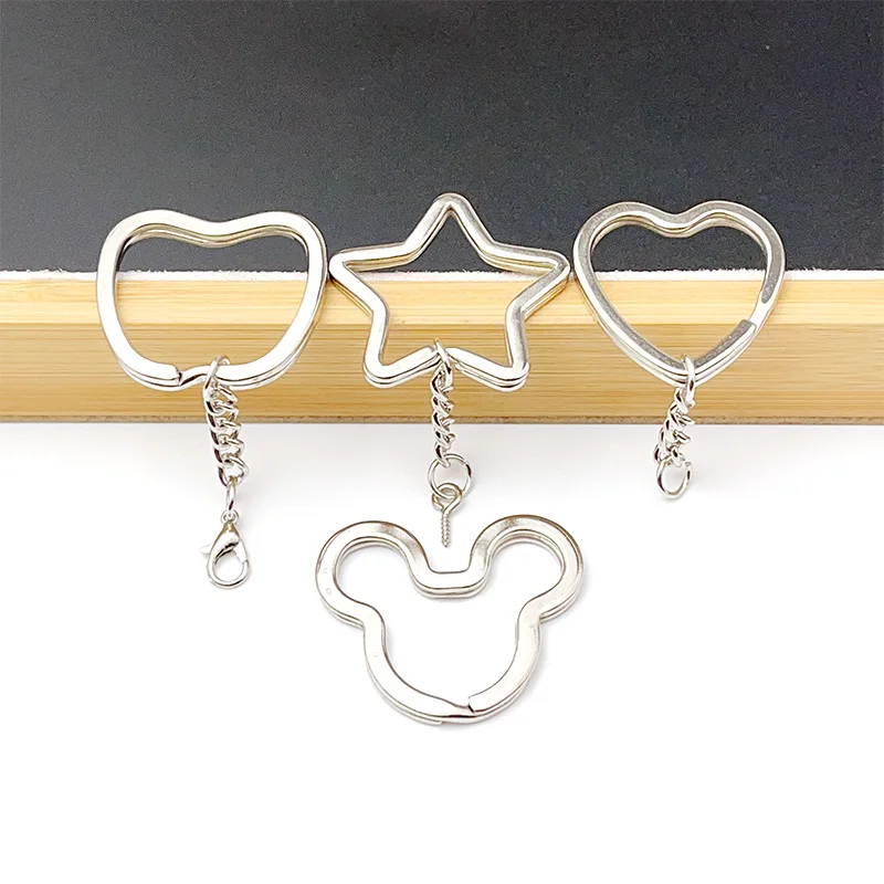 6 Teile/los Herz Stern Form Schlüssel Ring Kette Runde Flache Draht Offenen Ring Metall Schlüssel Ring DIY Auto Schlüssel Spielzeug Anhänger, der Kette Großhandel – Detail 12