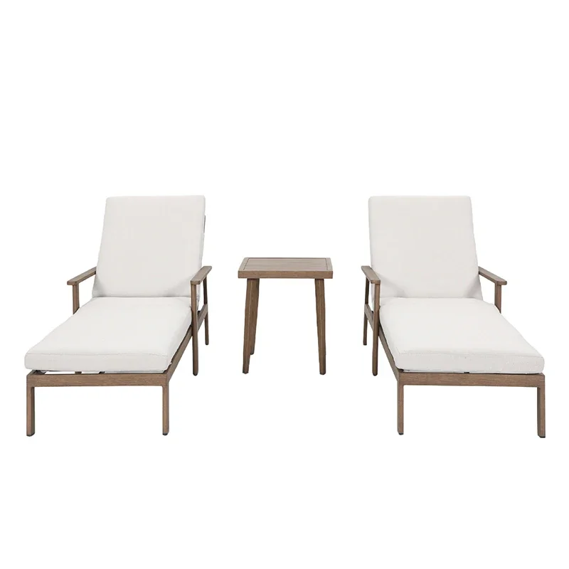 2026 3-Piece Aluminum Outdoor Lounge Set 2 Adjustable Recliners + Accent Table Patio Furniture for Beach Garden & Hotel Poolside