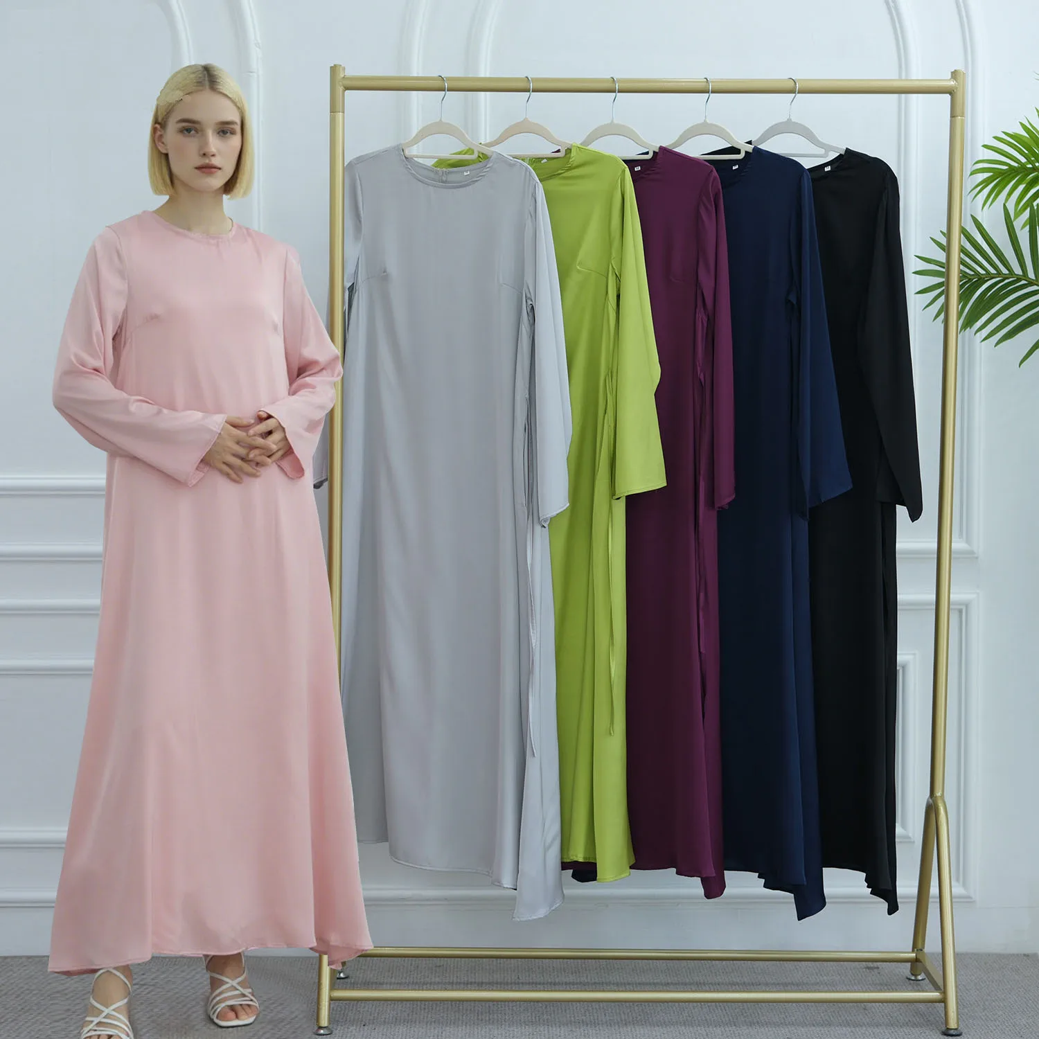 Eid Mubarak Plain Abaya With Belt Muslim Maxi Dresses Women Modest Simple Dress Eid Ramadan Islamic Clothing Musulman Djellaba