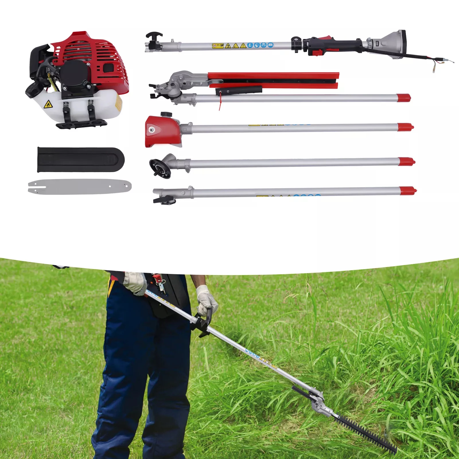 

2-stroke 51.7cc 5-in-1 lawn mower CG520, side-mounted design, multi-function all-in-one (mowing/shrub trimming/high pruning, etc