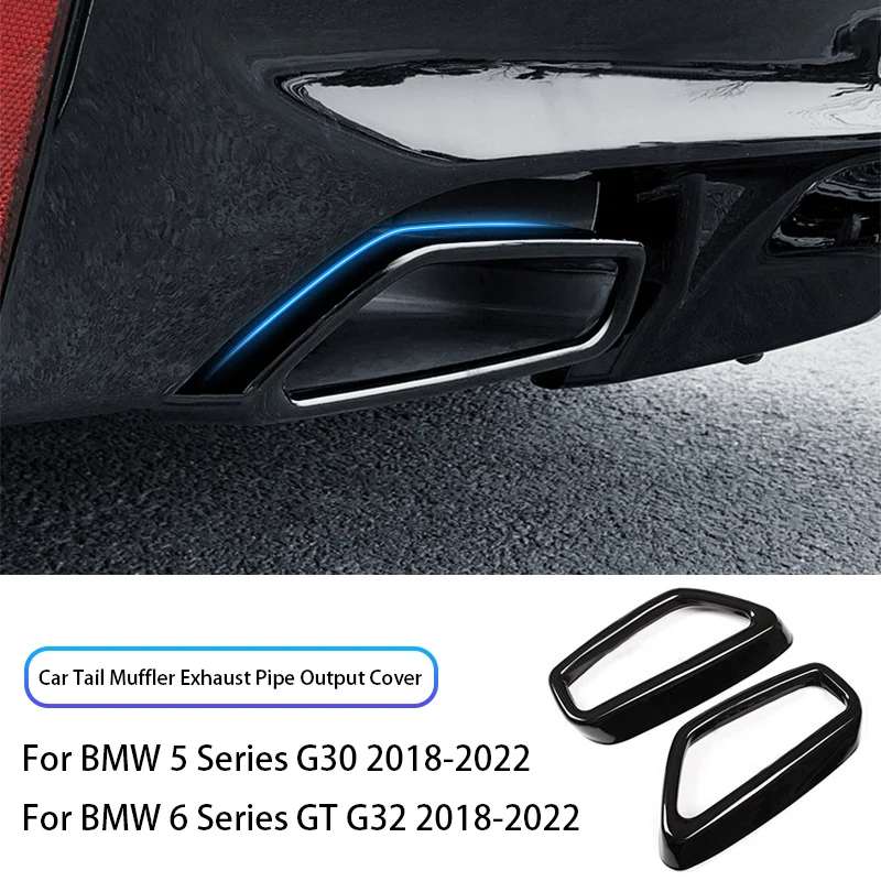 Stainless Steel Black Car Exhaust Muffler Pipe Cover Stickers Modification Accessories For BMW 5 6 Series GT G30 G32 2018-2022