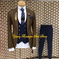 3 Pieces Set Suits Vest Pants Fashion New Men Casual Boutique Pure Color One Breasted Blazer Groom Wedding Party