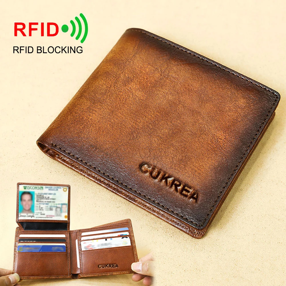 Ciephia Genuine Leather RFID Blocking Wallets for Men Vintage Bifold Short Multi Function ID Credit Card Holder With 2 ID Window