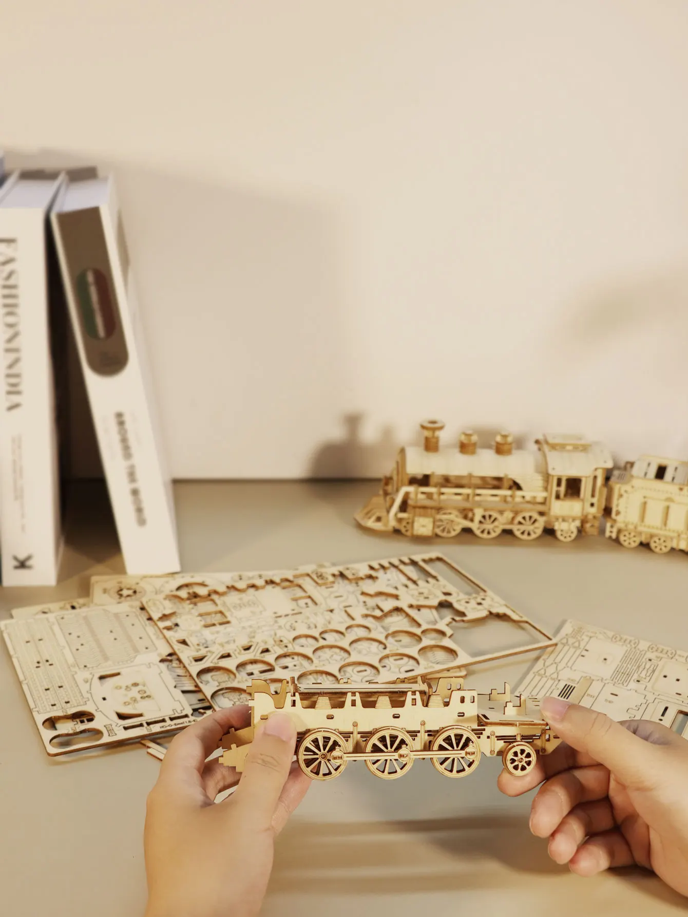 Mechanical Train 3D Wooden Puzzle Model Kits Vehicle Building Brain Teaser Unique Birthday Christmas Gifts