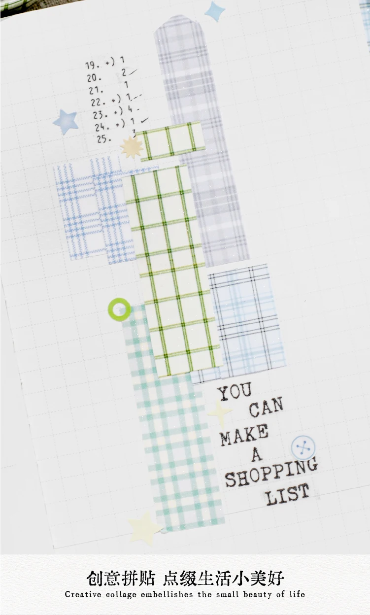 Journal GO 1,5 cm x 2 m kariertes Washi-Tape für Scrapbooking, Collage, Junk Journaling, selbstklebendes Masking Tape, niedliches Klebeband, Schreibwaren – Detail 6