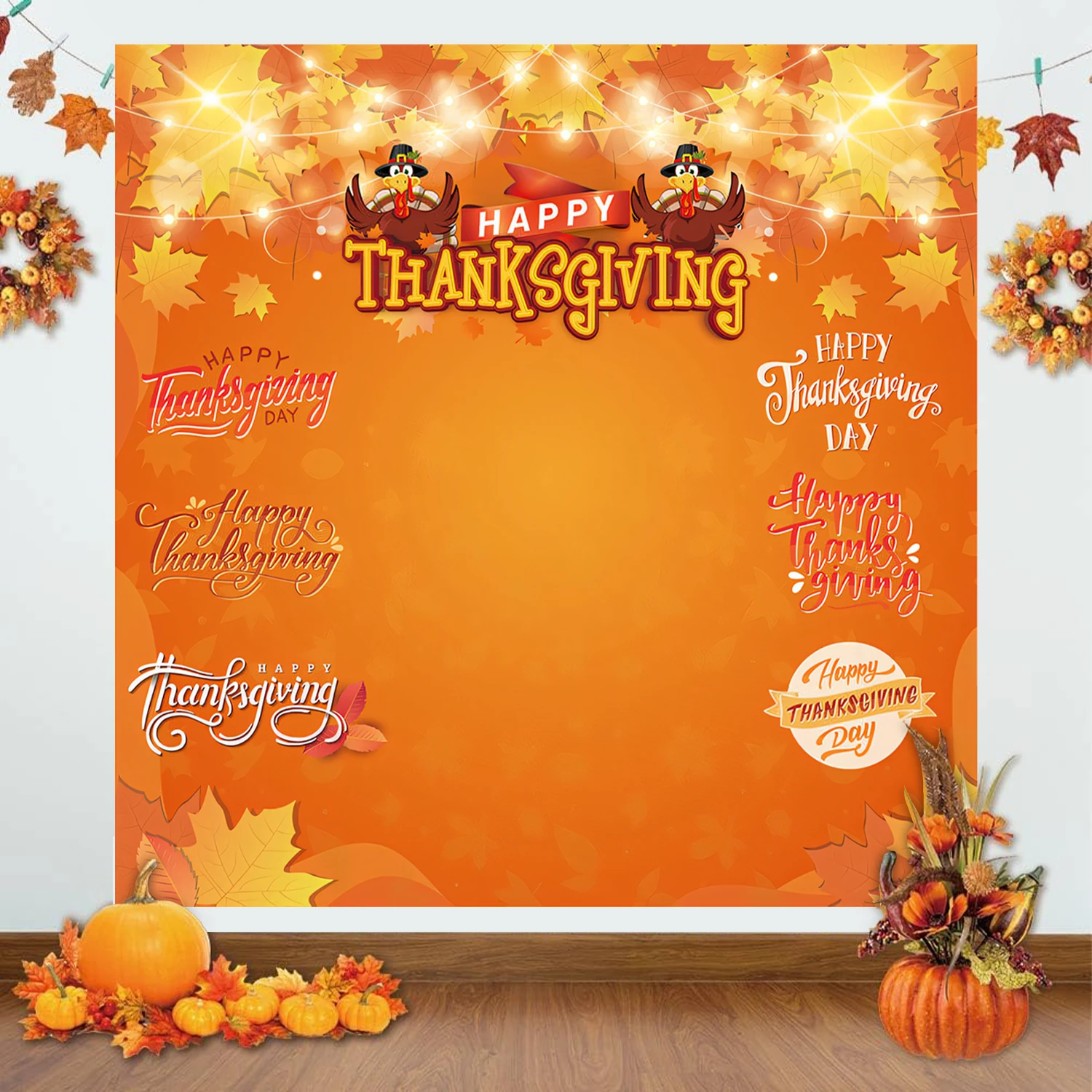 

Happy Thanksing Thanksgiving Photo Backdrop Frame Fall Pumpkin Harvest Maple Leaf Party Decorations