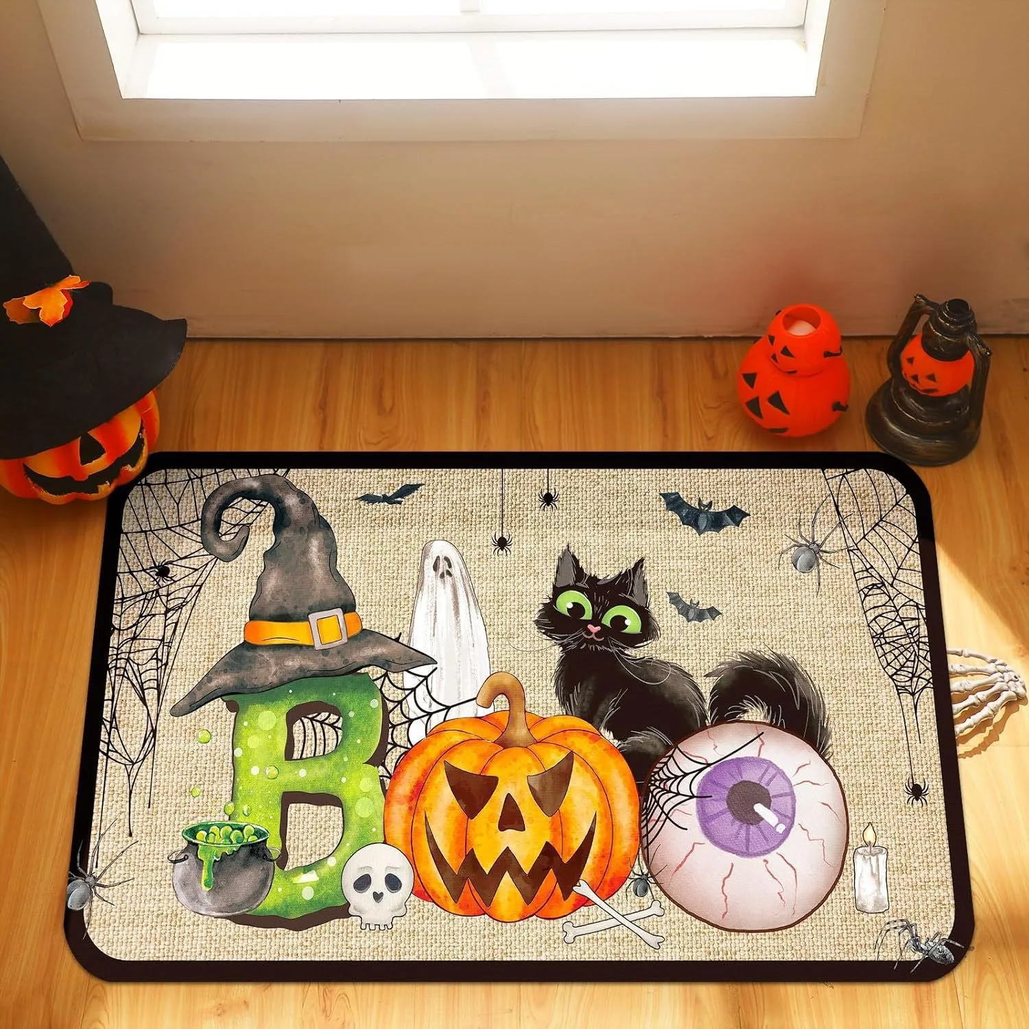 Halloween Pumpkin  Pattern  Floor Mat New Entrance Floor Mat Bathroom Absorbent Foot Door Mat Horror Skeleton Decoration