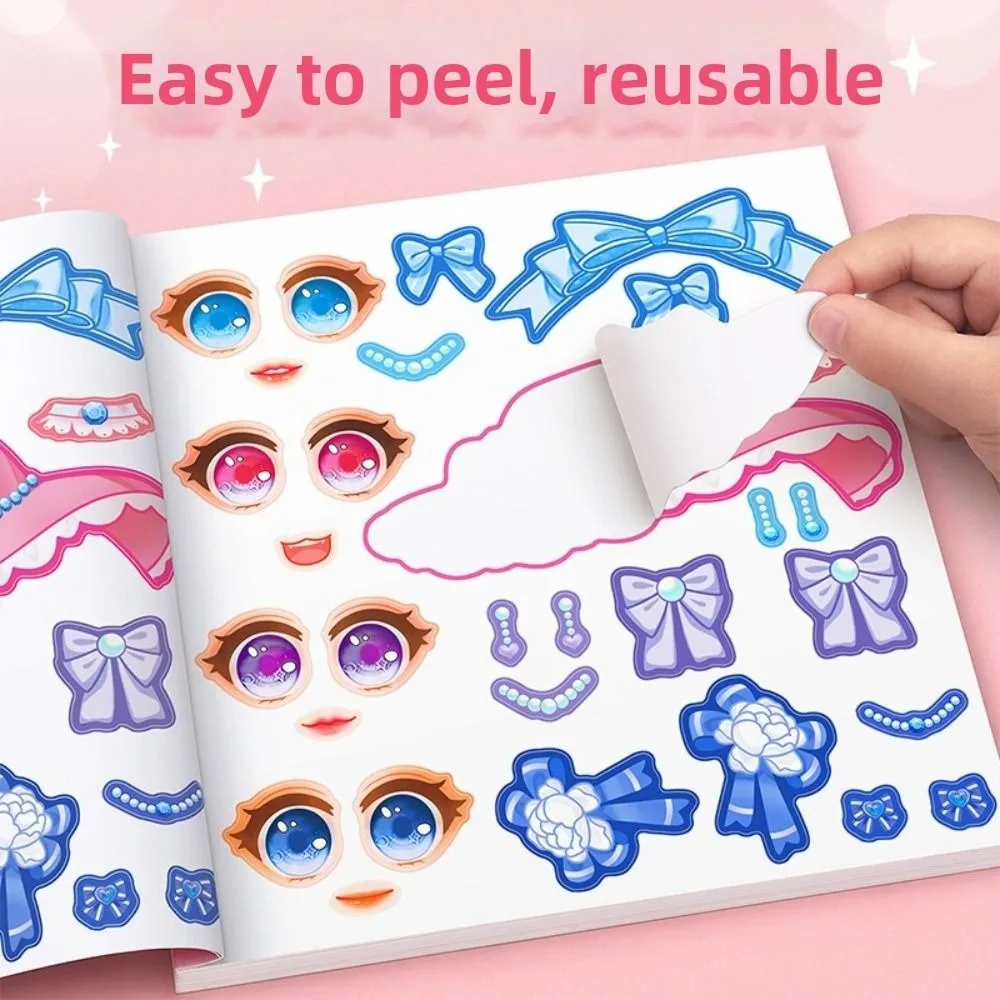 1 set di adesivi puzzle riutilizzabili creativi Cartoon Princess Crea un viso adesivi Artigianato Adesivo che cambia faccia per ragazze