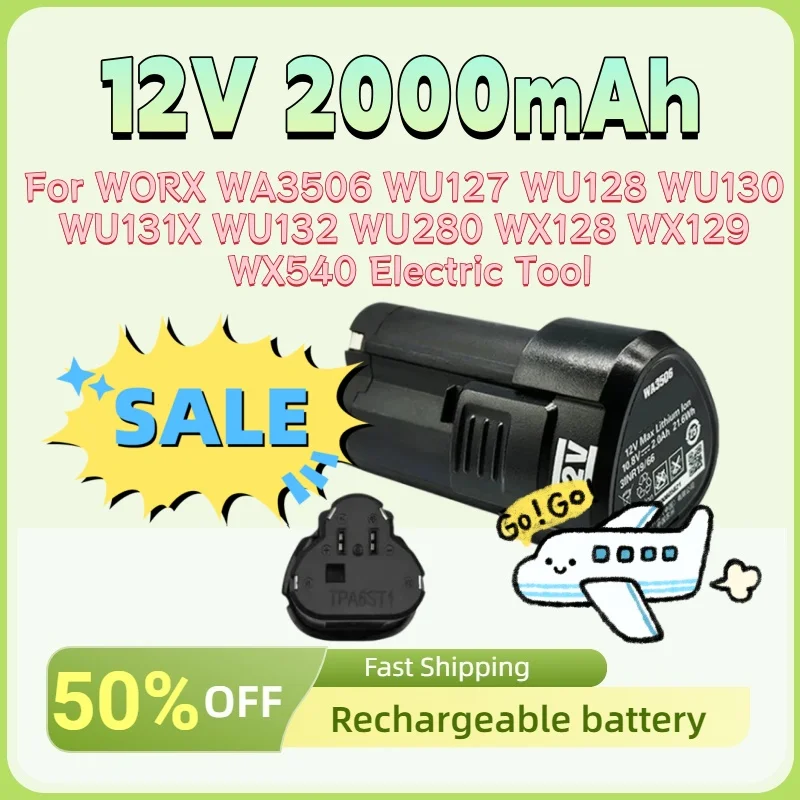 

For WORX WA3506 WU127 WU128 WU130 WU131X WU132 WU280 WX128 WX129 WX540 Electric Tool High-Quality Upgrade 12V 2000mAh Battery