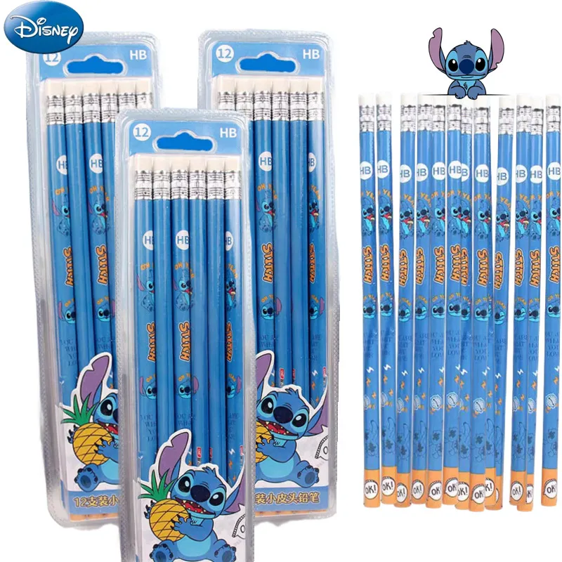 New Disney Stitch  Anime Pencil Cartoon Crayon Children with Rubber School Supplies Pencil Student Pencil kids Christmars Gift