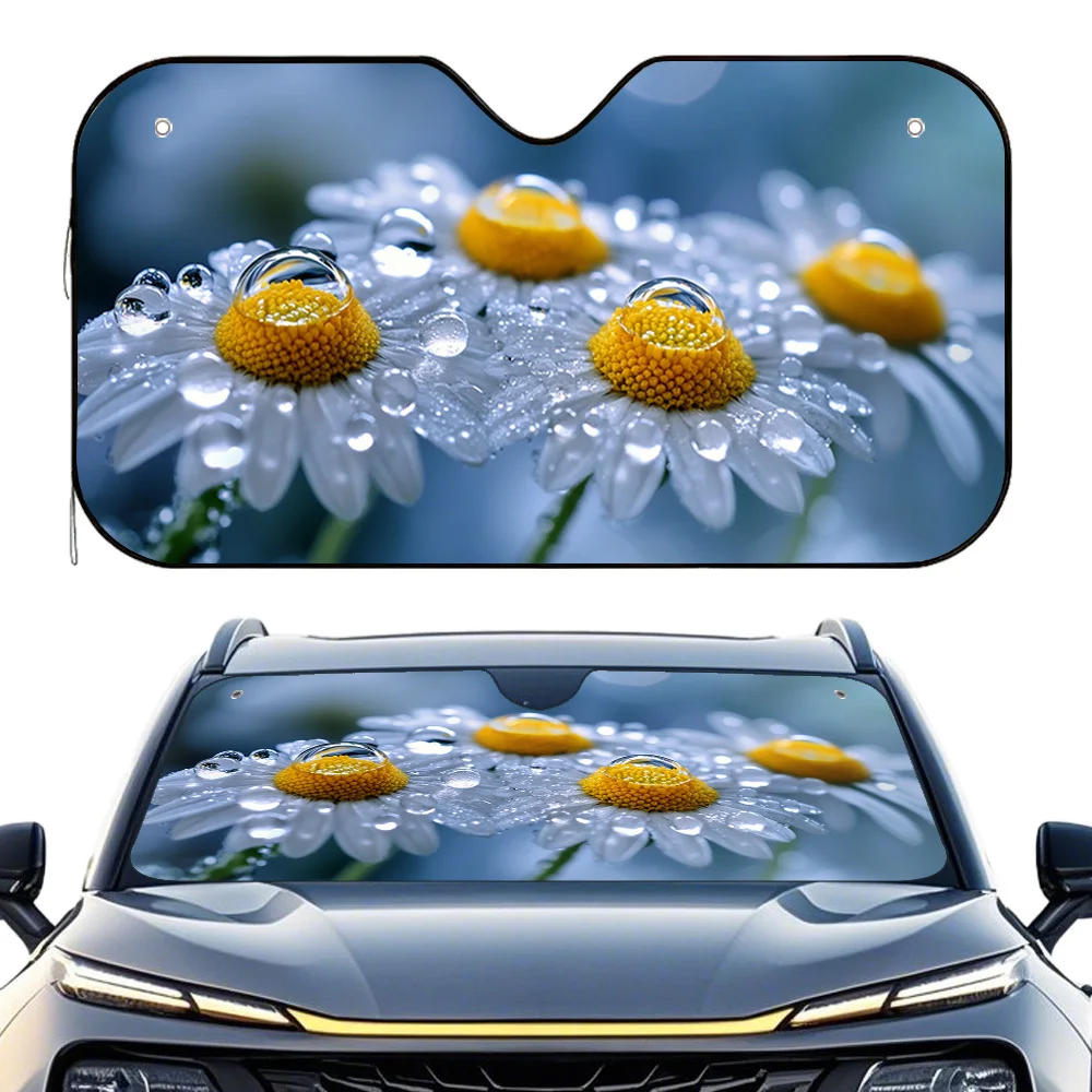 1pc A Car Sun Visor Featuring Daisies With Dewdrops, Created To Address Sunlight Glare Problems During Hectic Times, Enhancing T