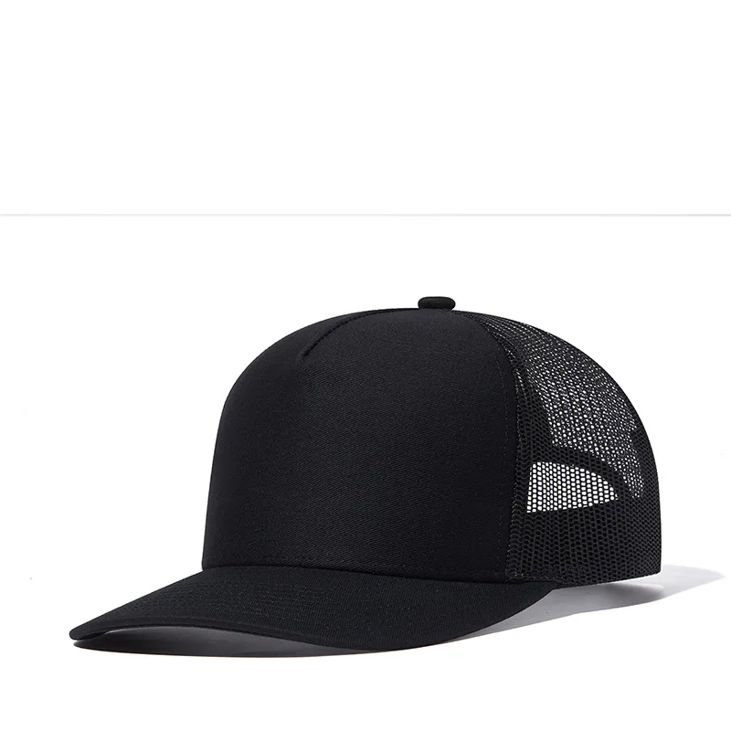 Aliexpress Micro-curved Five-piece Mesh Cap Truck Driver Cap Men's Outdoor Pure Black High Quality Baseball Cap