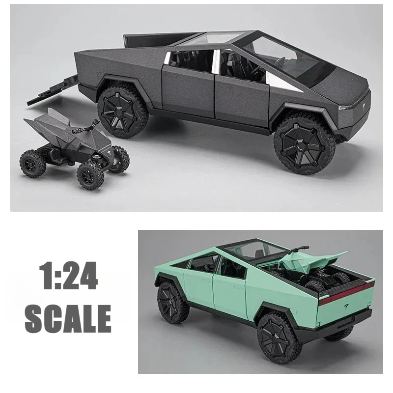 

Масштабная модель пикапа Cybertruck 1:24 из литого металла с эффектами света и звука, коллекционная игрушка для детей, подарок