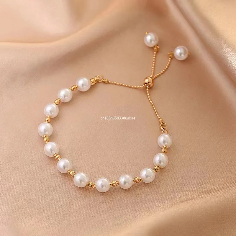 Elegant Imitation Pearl Beaded Bracelet for Woman Luxury Adjustable Bracelet Fashion Girl's Sweet Jewelry Birthday Party Gifts