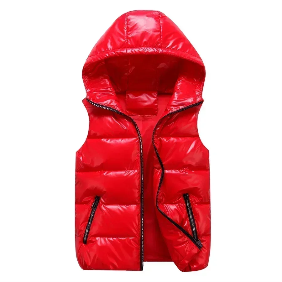 2025 nieuwe heren winter gewatteerde casual vest met capuchon glanzende mouwloze jas gewatteerde comfortabele warme jas waterdicht vest herenkleding