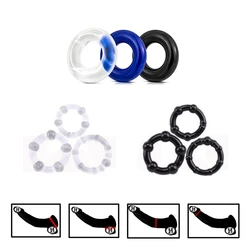 3Pcs Cock Penis Ring Bead Penis Ring Male Delay Ejaculation Lasting Silicone Erection Ring Sex Toys Men Adults Ball Stretcher