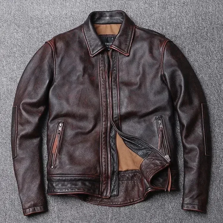 Vintage Men's Genuine Cowhide Leather Coat Motorcyclist Biker Jacket for Male Spring Autumn Fall Outdoor Cloth Windbreaker 6XL