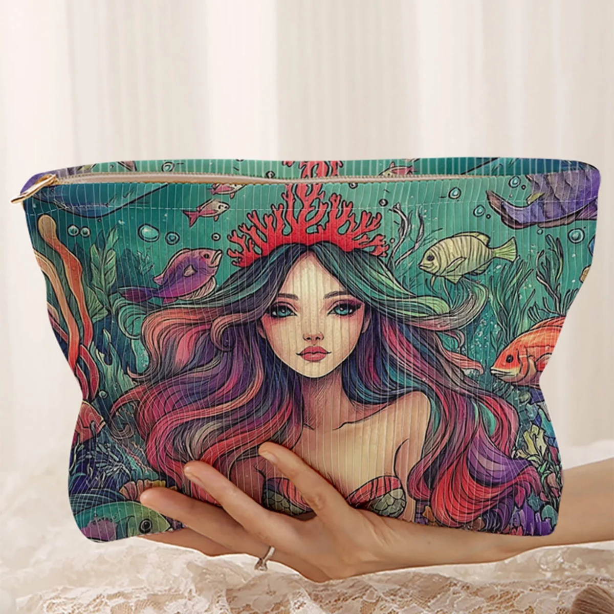 

Косметичка из вельвета с узором для девочек, легкая, на молнии, многофункциональная сумка с подкладкой для хранения косметики