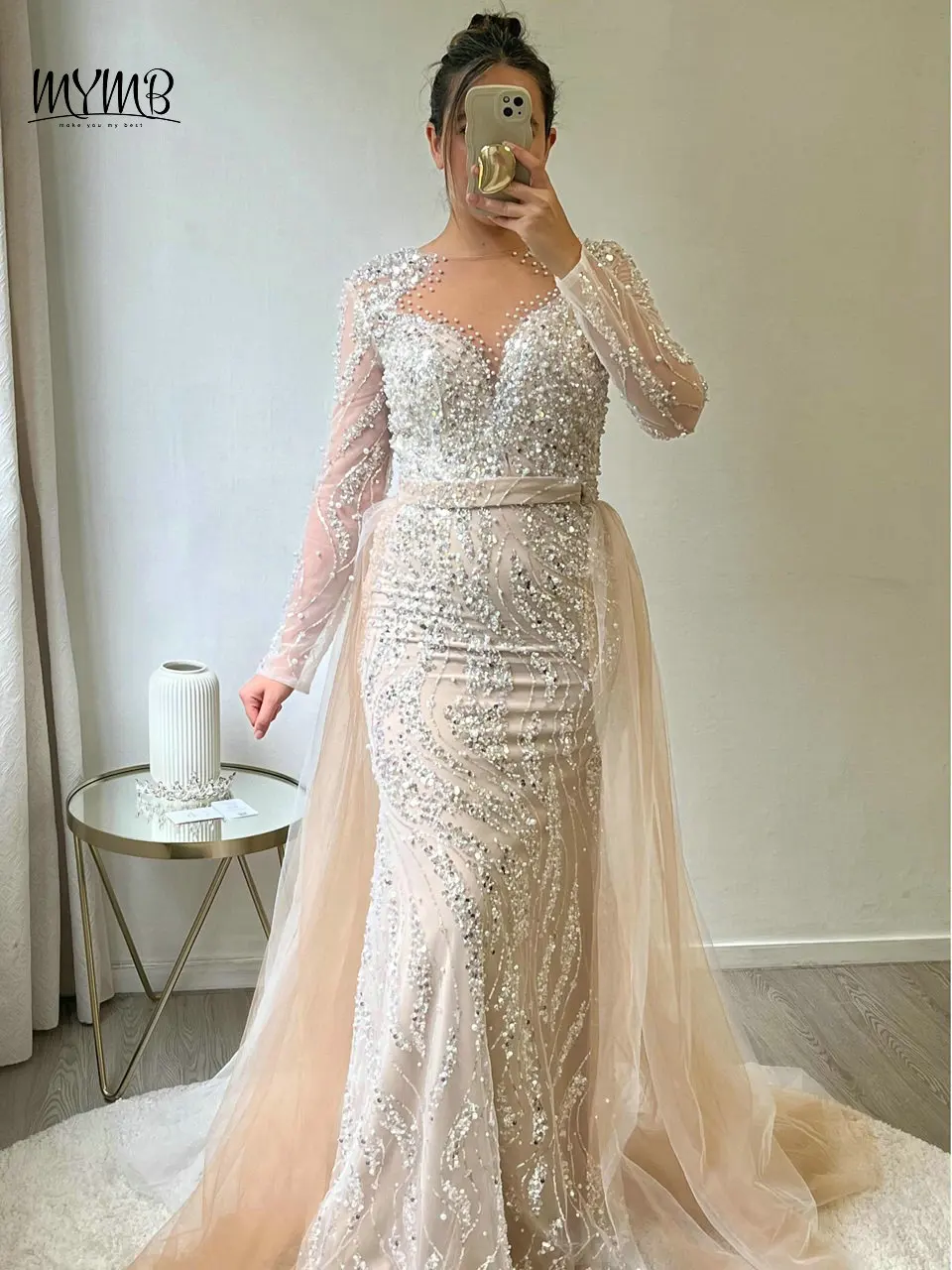 how to choose a flattering bodycon dress for evening events Luxury Blue Muslim Evening Dress with Cape Sleeves SS365 main image 0