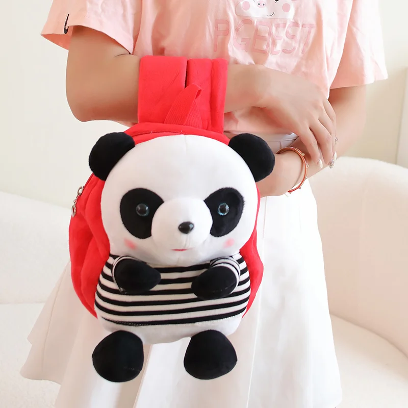 Cute Panda Stripe Backpacks Cartoon Stuffed Animals Bag Girls Boys Plush Adjustable Schoolbags Plushies Backpack Kids Toys Gifts