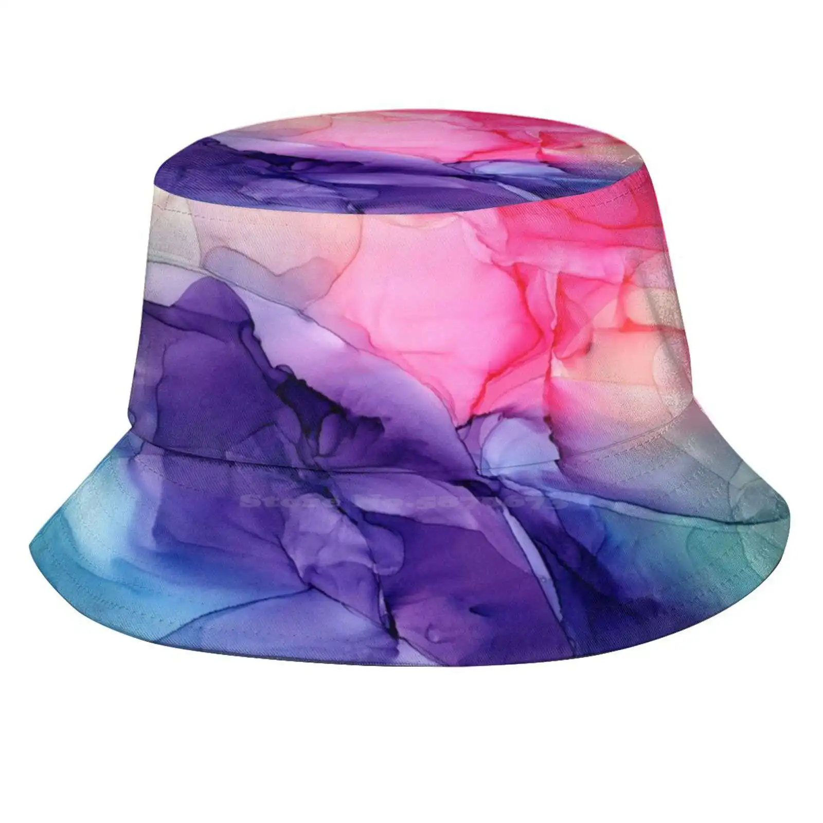 Colorful Rainbow Flowing Abstract Painting Sun Cap Fisherman Hat Bucket Hats Ink Abstract Art Watercolor Fluid Art Blush Pink