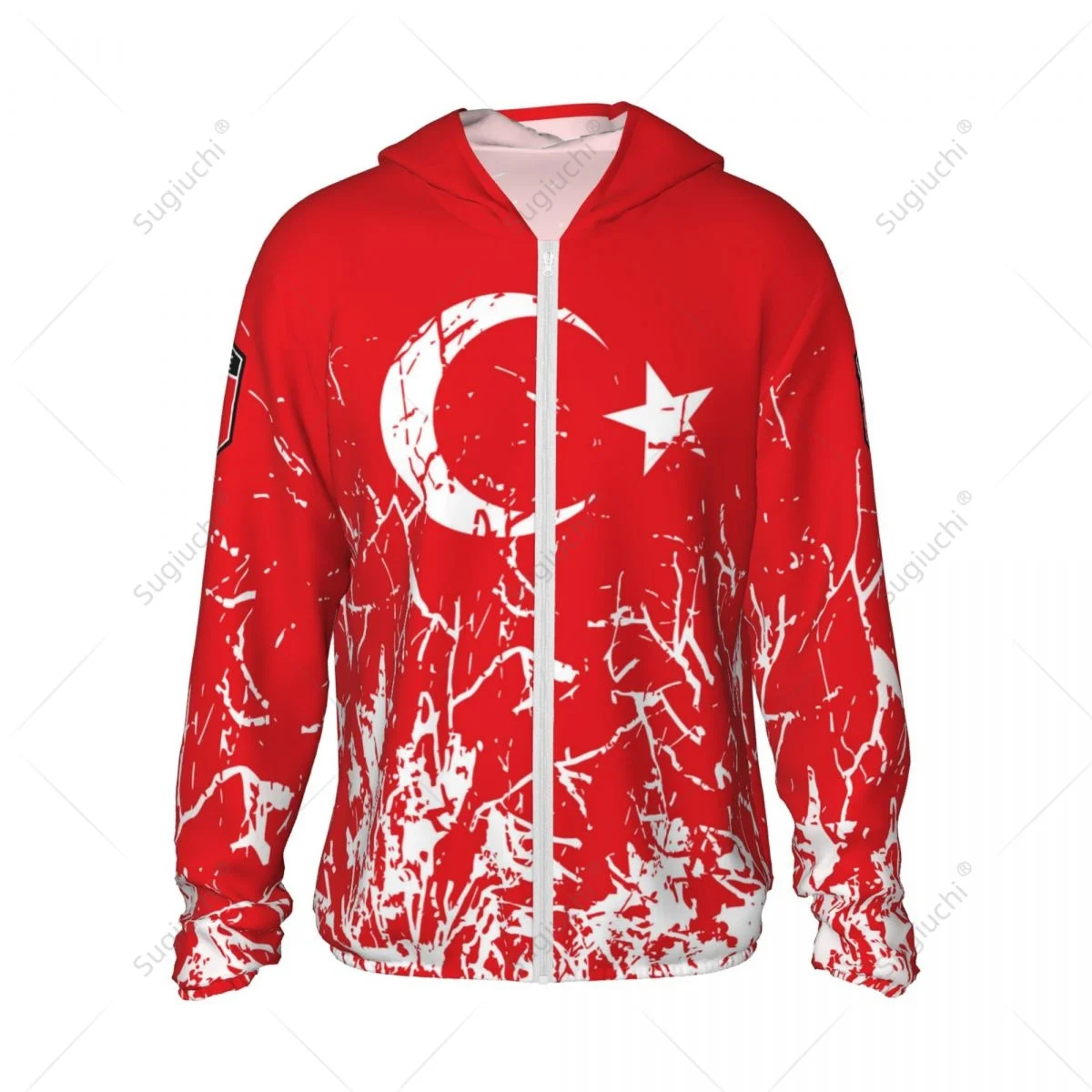 Truthahn Flagge Sonnenschutz Hoodie Sonnenschutz Kleidung Angeln Radfahren Laufen schnell trocknen Langarm mit Reiß verschluss Polyester