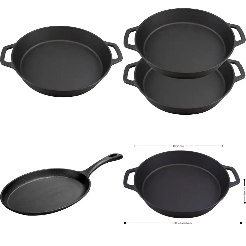 

Commercial Grade Dual Handle Cast Iron Skillet 17 - Large Pre-Seasoned Outdoor Camping Cooking Tool for Pizza and Frying
