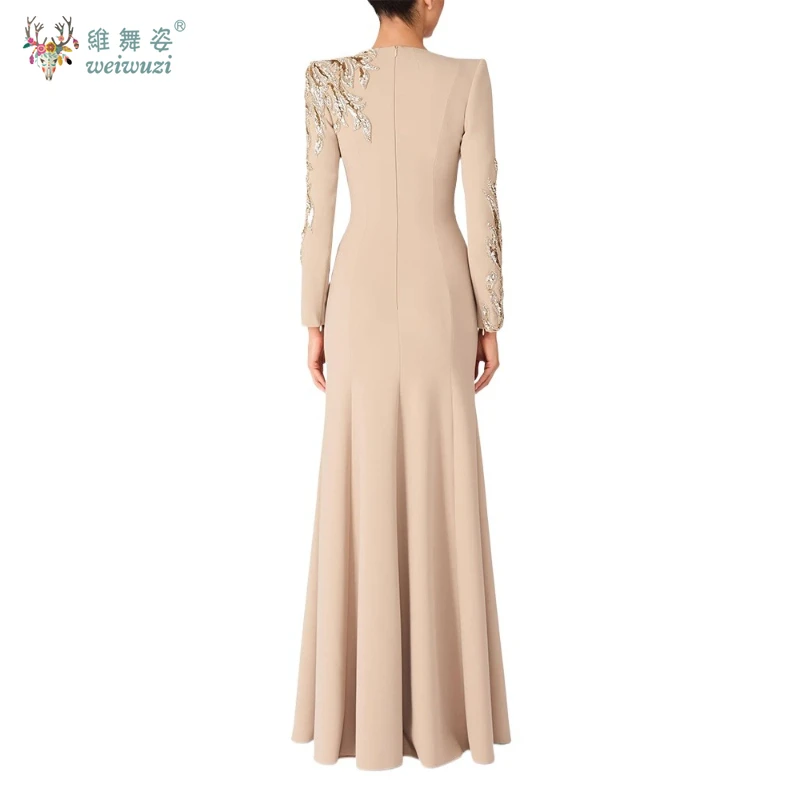 Eleganti abiti da sera in velluto nero Appliques O-Collo Manica lunga Sirena Lunghezza pavimento Occasioni speciali Abiti da ballo per feste da donna