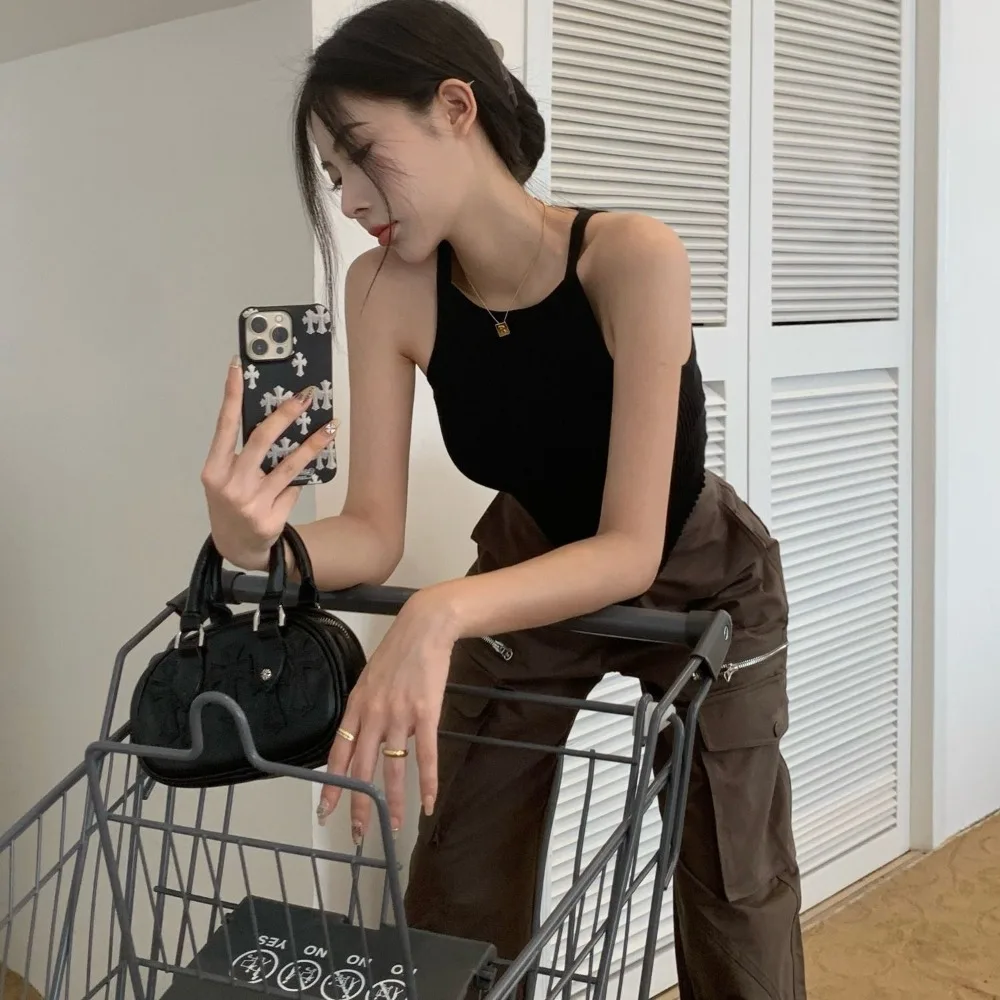 Fashion Summer Sexy Sweet Cool Sling Temperament Spice Girl Short Top Slim Casual Sleeveless Top Outdoor