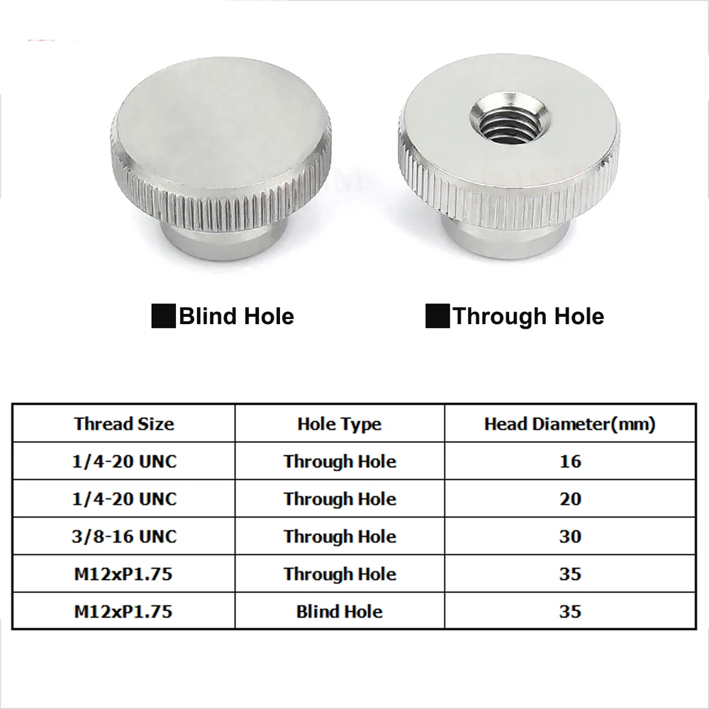 GB806 304 Stainless Steel Knurled Thumb Nuts Metric M12 UNC Inch Thread Blind Through Hole 3D Printer Hardware Accessories