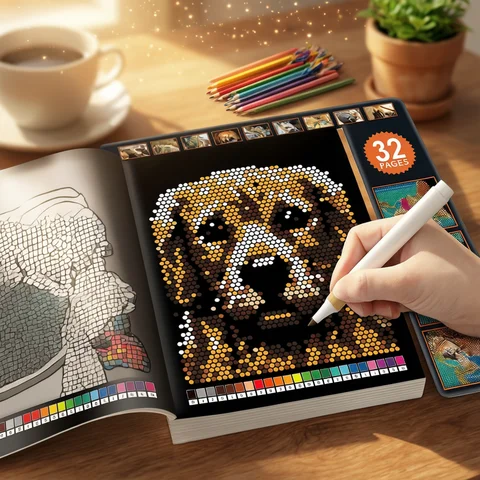32 Pages Mystery Mosaic Color By Number Coloring Book for Adults Pixel Art Stress Relief
