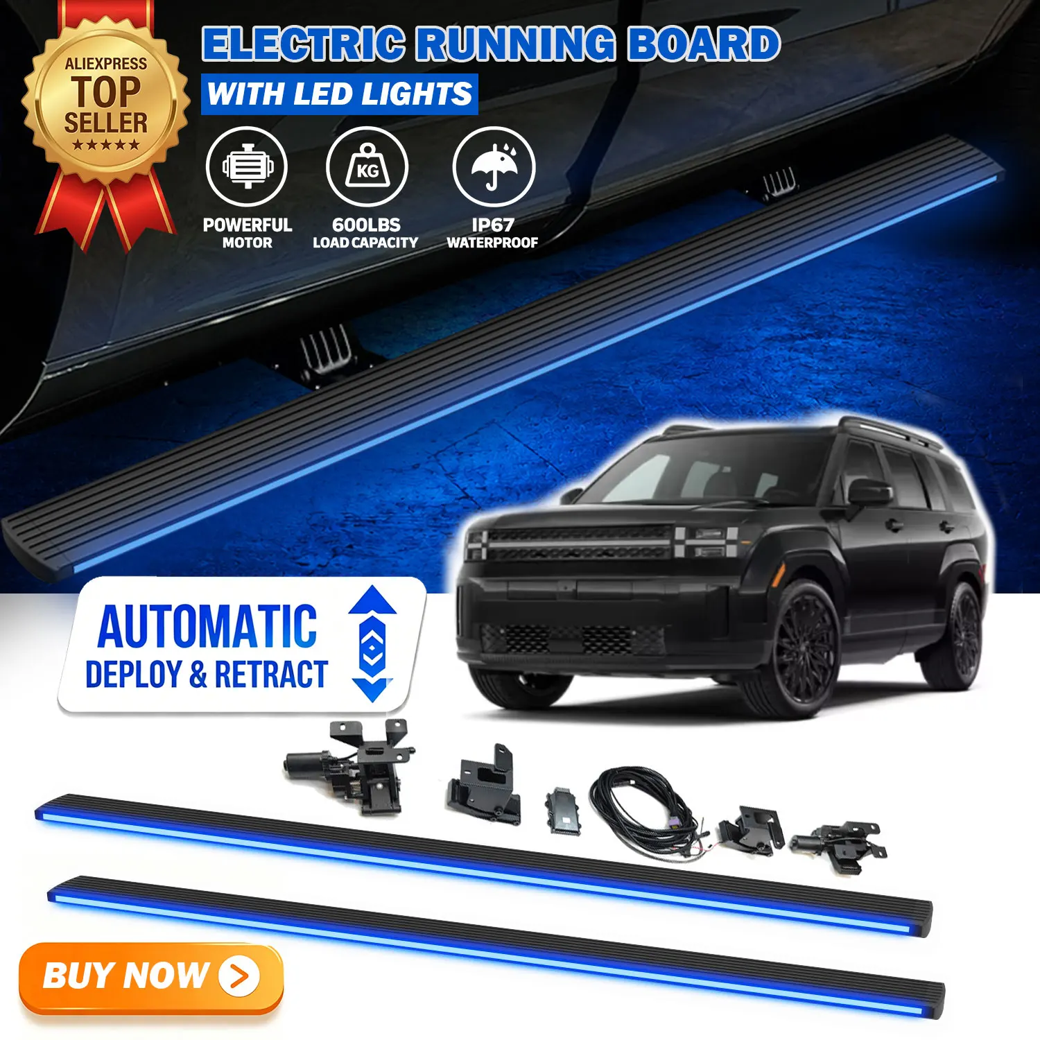 Fits For 2024 2025 2026 Hyundai Santa Fe MX5 Deployable Power Electric Running Boards with LED Light Strips Side Step Nerf Bars