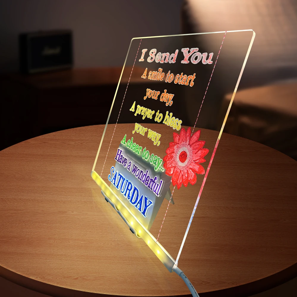 USB LED Night Light Acrylic Message Note Board Lamp With Bracket Erasable Children Drawing Board Kids Gifts Bedroom Night Lamp