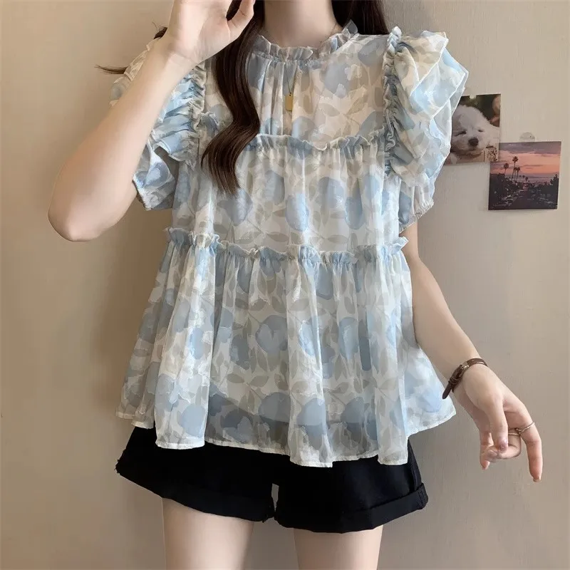 

Short Sleeve Shirts Womens Cotton Shirring Pintuck Bat Shirt Outdoor Activity Modern Artistic Student Youthful Adventure