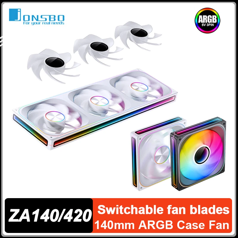 

JONSBO ZA-140/420 Case Fan 140mm ARGB Desktop Computer Integrated Building Block Fan PWM Quiet Cooling Fan