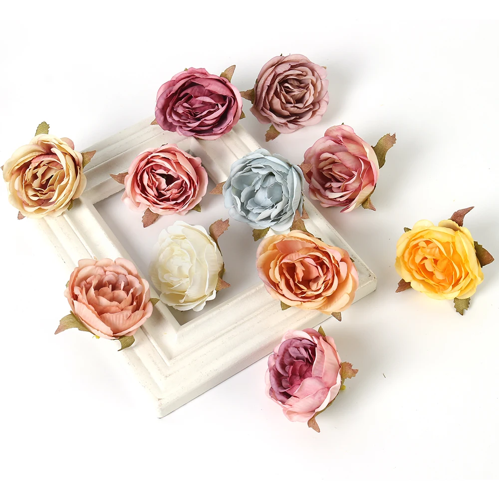 5/10Pcs Peony Artificial Flowers Heads 5cm Fake Flowers for Home Decor Marriage Wedding Decorations DIY Craft Wreath Accessories