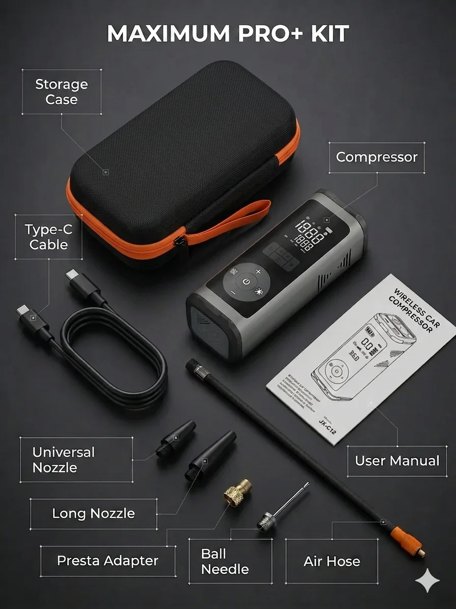 new 12000mAh Portable Car Tire Inflator Wireless Air Pump with PD 20W Fast Charging LED Emergency Torch Light for Trucks SUV