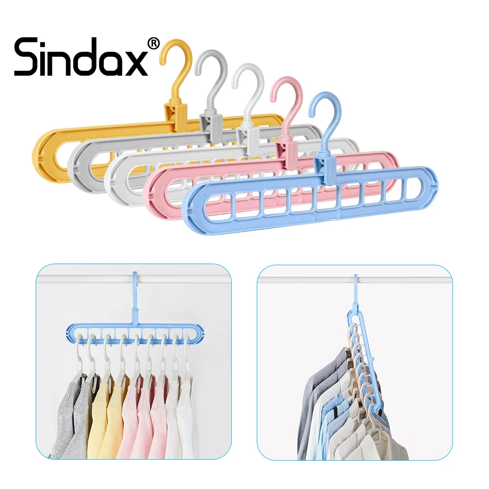 Sindax 9-hole Magic Clothing Hangers Folding Space Saving Clothes Rack Multifunctional Drying Hanger Wardrobe Storage Organizers