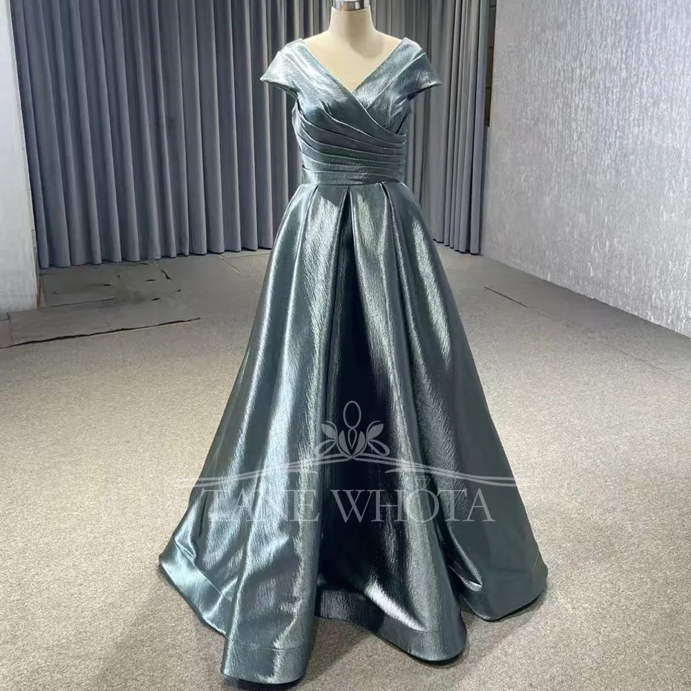 

Настраиваемое вечернее платье с v-образным вырезом и короткими рукавами, платье для выпускного вечера со складками, подходящее к размере