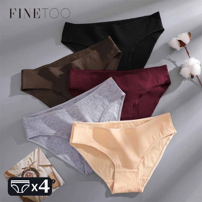 

FINETOO 4Pcs хлопок бесшовные нижнее белье сексуальные вязать женские трусики дышащий сплошной брифы женские низкой талией мягкое белье S-XL