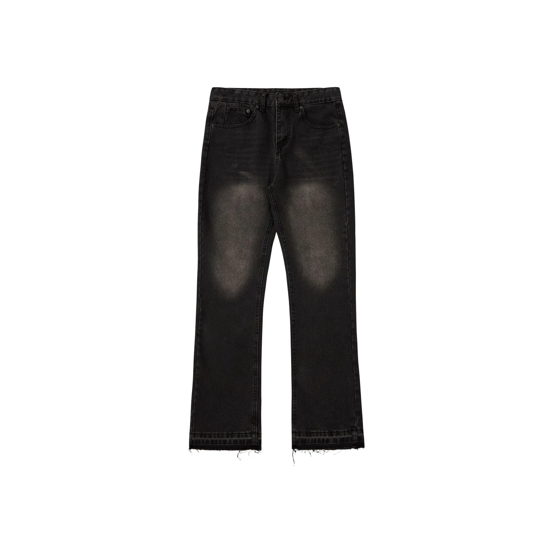 Men's Black Fringed Jeans Retro Washed Old Trousers