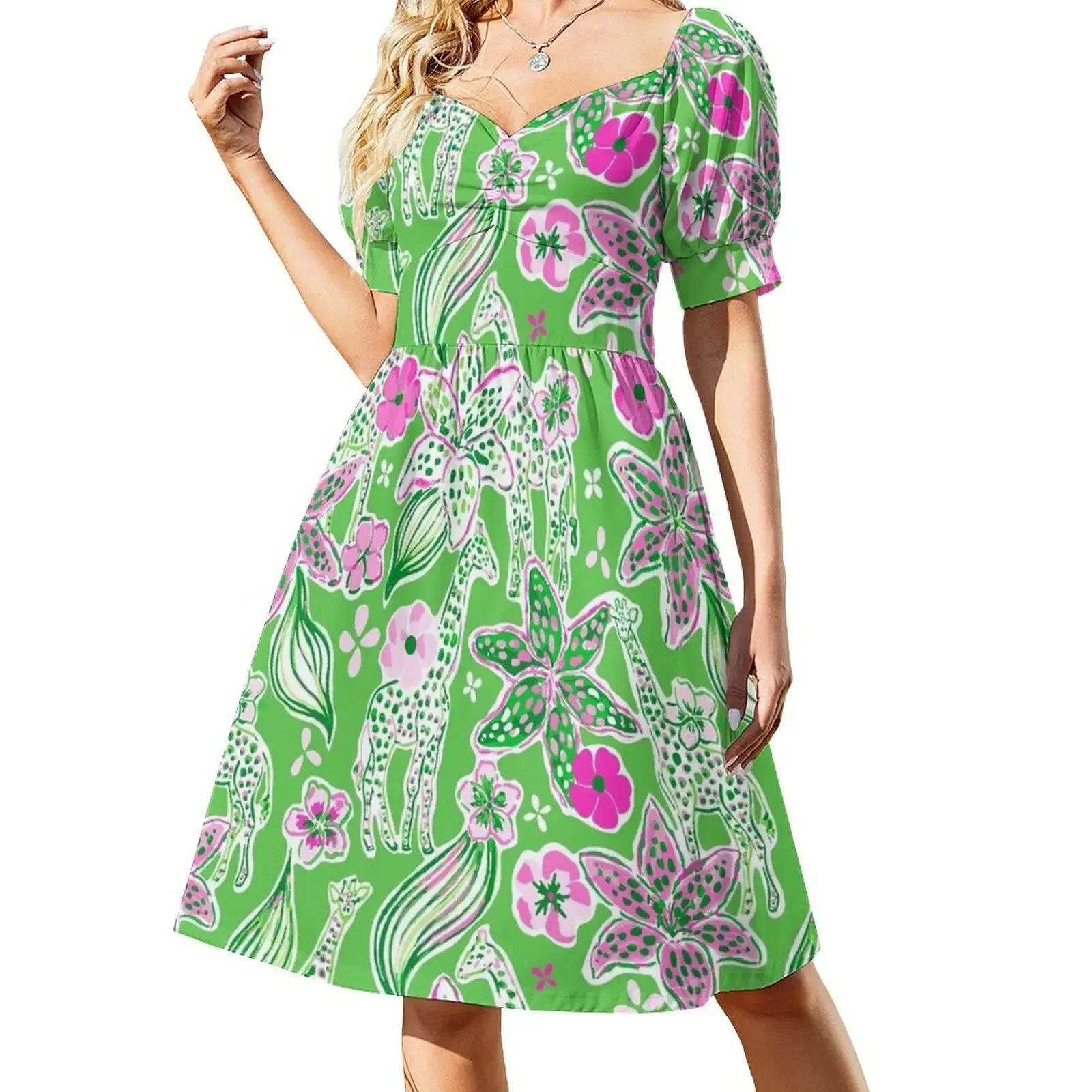 

Preppy Pink Lime Green Giraffe Pattern Sleeveless Dress elegant evening dresses for women 2025 summer dresses womens 2025 Dress